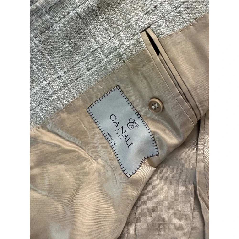 Canali Travel Plaid Blazer Mens Size 48 Wool Silk Linen Blend Sport Italy